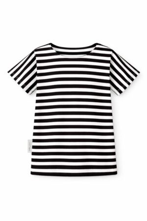 T-shirt basic dla dziewczynki z dzianiny bawełnianej w paski