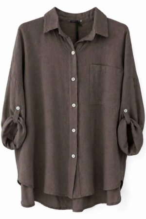 Koszula lniana damska oversize 100% len – Chłodny brąz