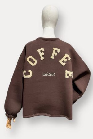 Bluza oversize z aplikacją na plecach – 100% bawełny Coffee