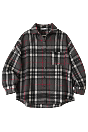 Damska koszula flanelowa oversize w kratę - Czarno-biały
